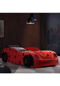 Resim Arabalı Yatak, Ladybird Ledli Arabalı Yatak - Kırmızı + 1 Comfort Yatak 