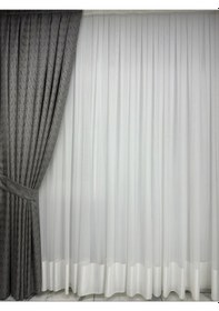 Resim Labirent Desen Antrasit Fon Perde 1/3 Sık Pile Antrasit 