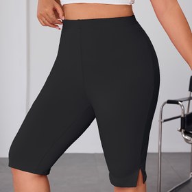 Resim Plus Beden, Yan Yırtmaçlı Plus Size Yüksek Bel Leggings - Kadınlar için Esnek Siyah Pantolon, Makinede Yıkanabilir & Kuru Temizlenebilir, İlkbahar Yaz Sonbahar Günlük Giyim, Pantolon, Mevsimsel, Orta Esneklikte Tasarım, Saydam Olmayan Kumaş, Alt Giysiler, Nefes Alabilen Malzeme, Meraklılar İçin 