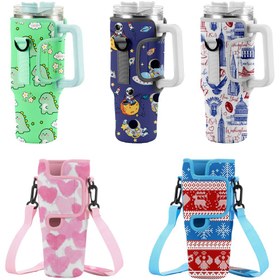 Resim 40OZ Neoprene Yalıtımlı Bardak Ayarlanabilir Omuz Askılı, Sızdırmaz Su Şişesi Kılıfı Açık Hava Yürüyüşü, Bisiklet, Kayak, Kapalı Sporlar İçin, İdeal Noel Hediyesi - Siyah 