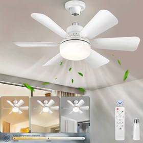 Resim Uzaktan Kumandalı ve Hafıza Fonksiyonlu Soket Fan Işığı - 51.56cm Düşük Profil Gömme Montaj Tavan Vantilatörü Işığı, 6-Pervane 3-Hız Ayarlanabilir Sessiz Fan, 3000-6500K Dimlenebilir LED, E26/E27 Vidalı Taban Yatak Odası, Mutfak, Garaj, Ofis, Oturma Odası için (Beyaz) 