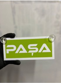 Resim Yeşil Renk Üzeri Beyaz Renk Paşa Yazılı Vantuzlu Cam Süsü 