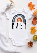 Resim BabyLimon Unisex Bebek Beyaz Gökkuşağı Boho Çıtçıtlı Kısa Kol Body Zıbın 
