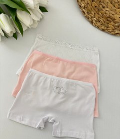 Resim Kız Çocuk Taşlı Kalp Desenli 3'lü Boxer Seti 