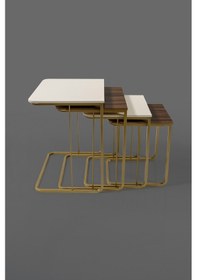 Resim Tekerleksiz - Vegas Zigon Sehpa 4 Lü - Gold - Krem - Ceviz 