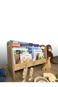 Resim Ahşap Adası Çocuk Odası Kitaplığı Okul Öncesi Bebek Odası Doğal Ahşap Kitaplık 