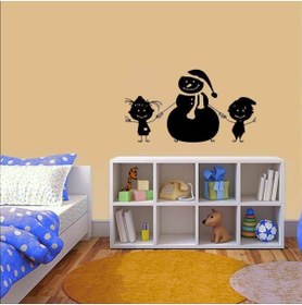 Resim habune Mutlu Kardan Adam Ve Çocuklar Silüeti Dekoratif Çocuk Odası Duvar Sticker, Çıkartma, Etiket 