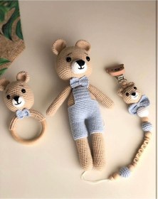 Resim amigurumitoys Papyonlu Ayicik Yenidogan Set 