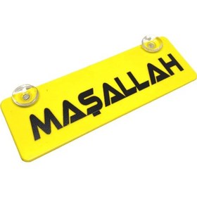 Resim Maşallah Yazılı Sarı Dekor Plaka Vantuzlu Cam Süsü 