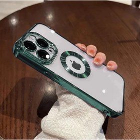 Resim M.TK Moveteck Apple iPhone 14 Pro Max Uyumlu Kılıf Kamera Lens Korumalı Orta Logo Gösterir Halkalı Şeffaf Kapak 