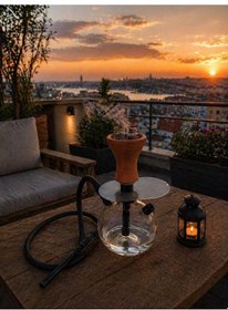 Resim 26 Cm Cam Nargile Seti 13 Cm Taban Çapı Modern Çizgili Tasarım, Balkon & Ev Kullanımı 