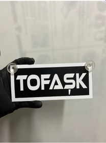 Resim Siyah Renk Üzeri Beyaz Renk Tofaşk Yazılı Vantuzlu Cam Süsü 