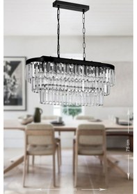 Resim Linsa 70x30 Cm'lik Kristal Cam Taşlı Yemek Masası Üstü Lüks Avize - Mat Siyah Siyah 