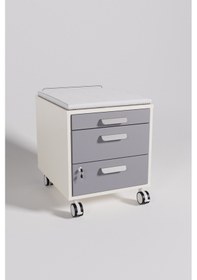 Resim Creo Mobili Çekmeceli Kilitli Tekerlekli Vega Keson, Oturulabilir Ofis Ve Ev Komodini, Beyaz/gri 