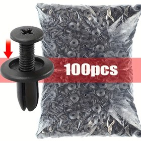 Resim 100 Adet 8mm Plastik Çiviler Hızlı Bağlantı Elemanları Vida Araba Tampon Çamurluk Siyah Çivili Araba Bağlantı Elemanları Için Odak Kia Nissan Yamaha Için 