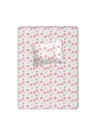 Resim Pamuklu Bebek Lastikli Çarşaf 60x120+20 Bebek Yastık Kılıfı 35x45 Pembe Yıldız Desen 