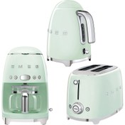 Resim Smeg 50's Style Pastel Yeşil Kettle - 1x2 Ekmek Kızartma Makinesi Ve Filtre Kahve Makine Seti 