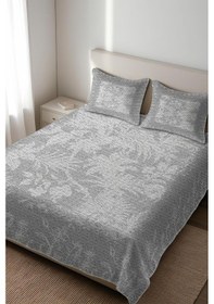 Resim Parlak Kadife Kumaş Kapitoneli Çift Kişilik Yatak Örtüsü Seti 3 Parça Cky0071 Renkli 