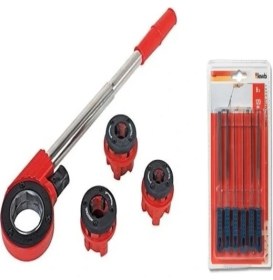 Resim Makro Yapı Mekanik Kollu Boru Pafta Takımı Çantalı 1/2-1' 1/4 Boru Makası Dahil 