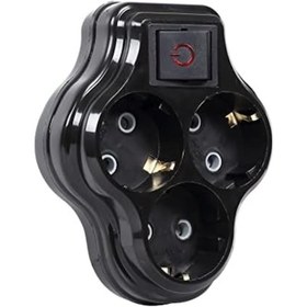 Resim 3lü Anahtarlı Golyat, Üçlü Topraklı Priz Duvar Tipi Çoklayıcı Fiş, 16a 250 Volt, Max 3600 Watt Siyah 1 