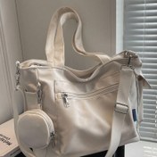 Resim Geniş Kapasiteli Unisex Çanta, 1 Adet Yeni Kore Tarzı Kolej Stili Ortaokul Okul Çantası, Günlük Kullanım Omuz Çantası, Çapraz Askılı Çanta, Kadın Çantası, Dime Cüzdanlı Laptop Bölmesi, Hafif ve Katlanabilir 