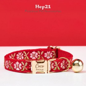 Resim Cat Collar Velvet Cat Collar with Bell 015263 - Fuchsia Bow Tie / L 