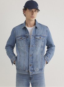 Resim Mavi - Drake Classic Denim Puslu Indigo Mavi Jean Ceket 010143-89136 Koyu Mavi 