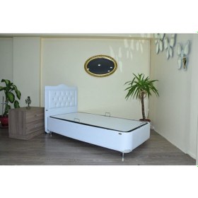 Resim Baza Başlık SUNİDERİ BEYAZ Silinir Kumaş Model Kapitone Metal Fırın Boya 90*190 Yatak El Yapım 