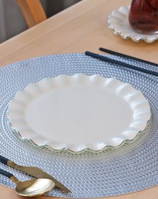 Resim Glore Solid Krem Wavy Platin Yaldızlı 6 Kişilik 26 Parça Pasta Takımı 