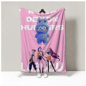 Resim K-pop Şeytan Avcıları Temalı Flanel Battaniye, Ekose Öğle Yemeği Molası Battaniyesi, Battaniye Kanepe Battaniyesi Ucuz Hediyeler 130x150cm 