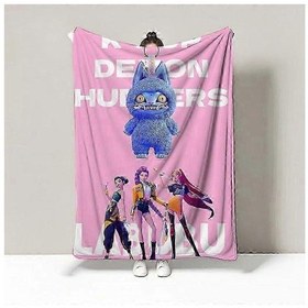 Resim K-pop Şeytan Avcıları Temalı Flanel Battaniye, Ekose Öğle Yemeği Molası Battaniyesi, Battaniye Kanepe Battaniyesi Ucuz Hediyeler 130x150cm 