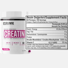 Resim Prime Nutrition Creatine 303 gram - Aromasız Toz Kreatin Monohidrat 