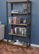 Resim CMKStore Metal Kitaplık 5 Raflı Dekoratif Kitaplık Atlantik Çam 