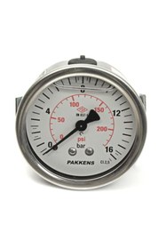 Resim Pakkens 0-16 Bar 63 mm Arkadan Bağlantılı Panotipi Gliserinli Manometre G 1/4 inç 
