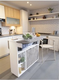 Resim Kelebek Yemek Masası Mutfak Masası Katlanır Pratik Tekerlekli Oval Gri 