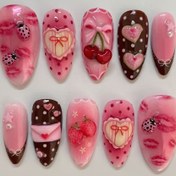 Resim Nina Nail Nina 24 adet Kafa Yormayan Almond-Shaped Nail Art Set - Tatlı Hediyeler ve Pastel Tasarımlar ile Çilekler, Kalpler ve Çilekler - Parlak Bitiş, Mükemmel Öğrenciler ve Öğrenciler için, Nail Art | Eğlenceli Nail Tasarımı | Parlak Bitiş Tırnaklar, Nail Art Kitleri 