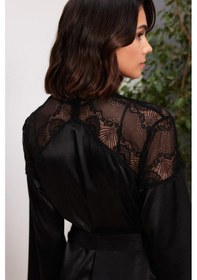 Resim Pierre Cardin 6035 Kadın Saten Gecelik Sabahlık Pijama Takım Şort Takım 6'lı Gelin Çeyiz Set Siyah 