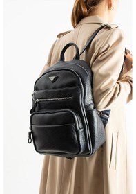 Resim Vegan Deri Kadın Sırt Çantası 35 25 Cm Yağmur İtici Kumaş Mega Bag Günlük Kullanıma Uygun Lacivert 