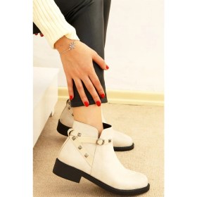 Resim Shoetek Noelia Kadın Bot Fermuarlı Bej Süet 