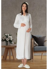 Resim Mecit Pijama Mecit 1512 Ekru Hamile Lohusa Gecelik 
