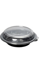 Resim Vempi 1000 cc Sızdırmaz Siyah Kase Şeffaf Kapak, 10 Adet - Sert Plastik - Mikrodalga Uyumlu, Salata -Pilav -Makarna 