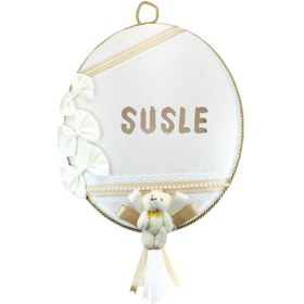 Resim Süslebabypartystore Ipek Kumaş, Ayıcıklı Ve Isimli Oval Kapı Süsü Çok Renkli 