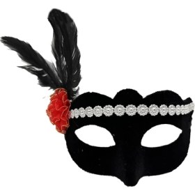 Resim Gümüş Dantelli Kırmızı Gül Tasarımlı Parti Maskesi 