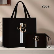 Resim 2 Parça Kadın Çanta Seti: Tote & Omuz Çantası - Şık Calvin Desenli, Manyetik Kapama, Geniş İç Mekan ve Polyester Astar. Günlük Kullanım, Geziler ve Seyahat için İdeal 