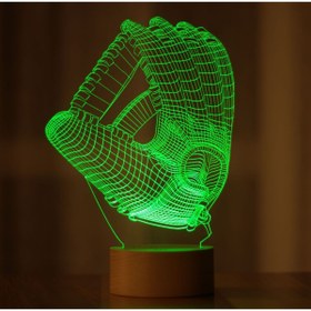 Resim BY-LAMP Beyzbol Eldiveni Figürlü Dekoratif Hediye Led Masa Lambası | 7 Işık Rengi | Ahşap Taban 