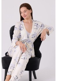 Resim Pierre Cardin Kadın Mavi 3lü Pijama Takımı Pc8885-s-v1 Mavi 