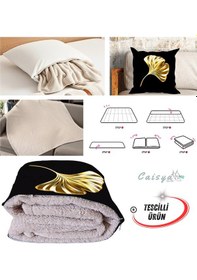 Resim Gold Yaprak Desen Tv Battaniyeli Opsiyonel Dekoratif Yastık Kırlent 2 İn 1 Battaniye Çok Renkli 