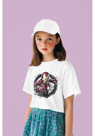 Resim Sevbano Tasarım Ironman Demiradam Baskılı Unisex Film Çocuk Tişört 1-12 Beyaz 