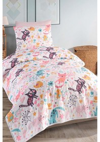 Resim Yatak Örtüsü Seti Tek Kişilik Pamuklu 2 Parça Mırmır Desen Pembe / Yumuşak Dokulu Pembe 