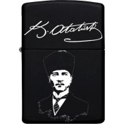 Resim Neo Hediye Atatürk Imzalı Benzinli Siyah Metal Çakmak 